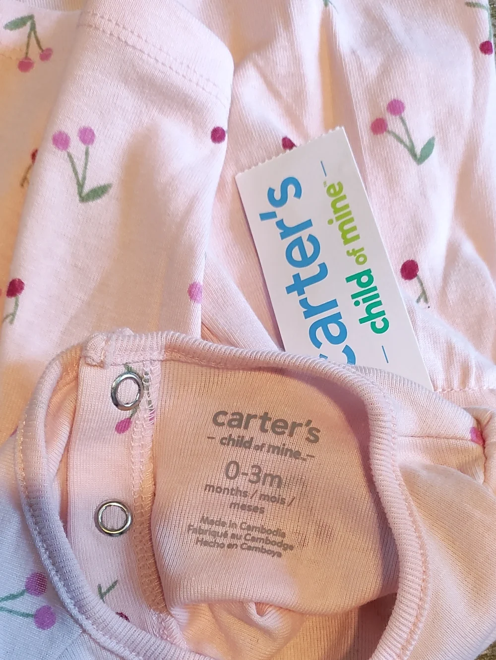 Carter's Child Of Mine Baby Pink Cherry Print Dressy Dress 0-3 Months Old